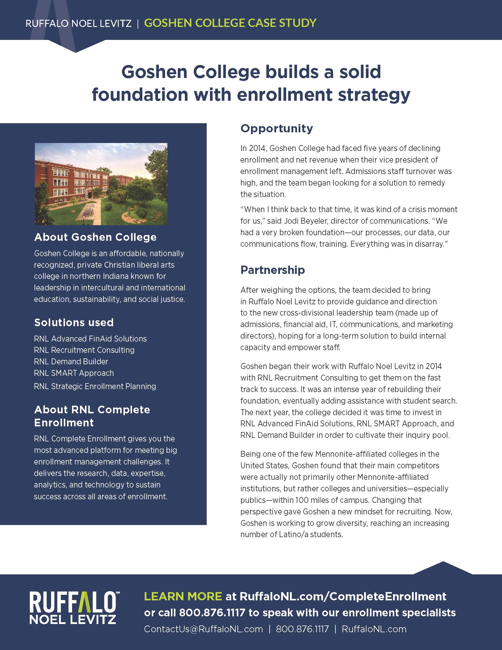 Goshen College enrollment marketing case study