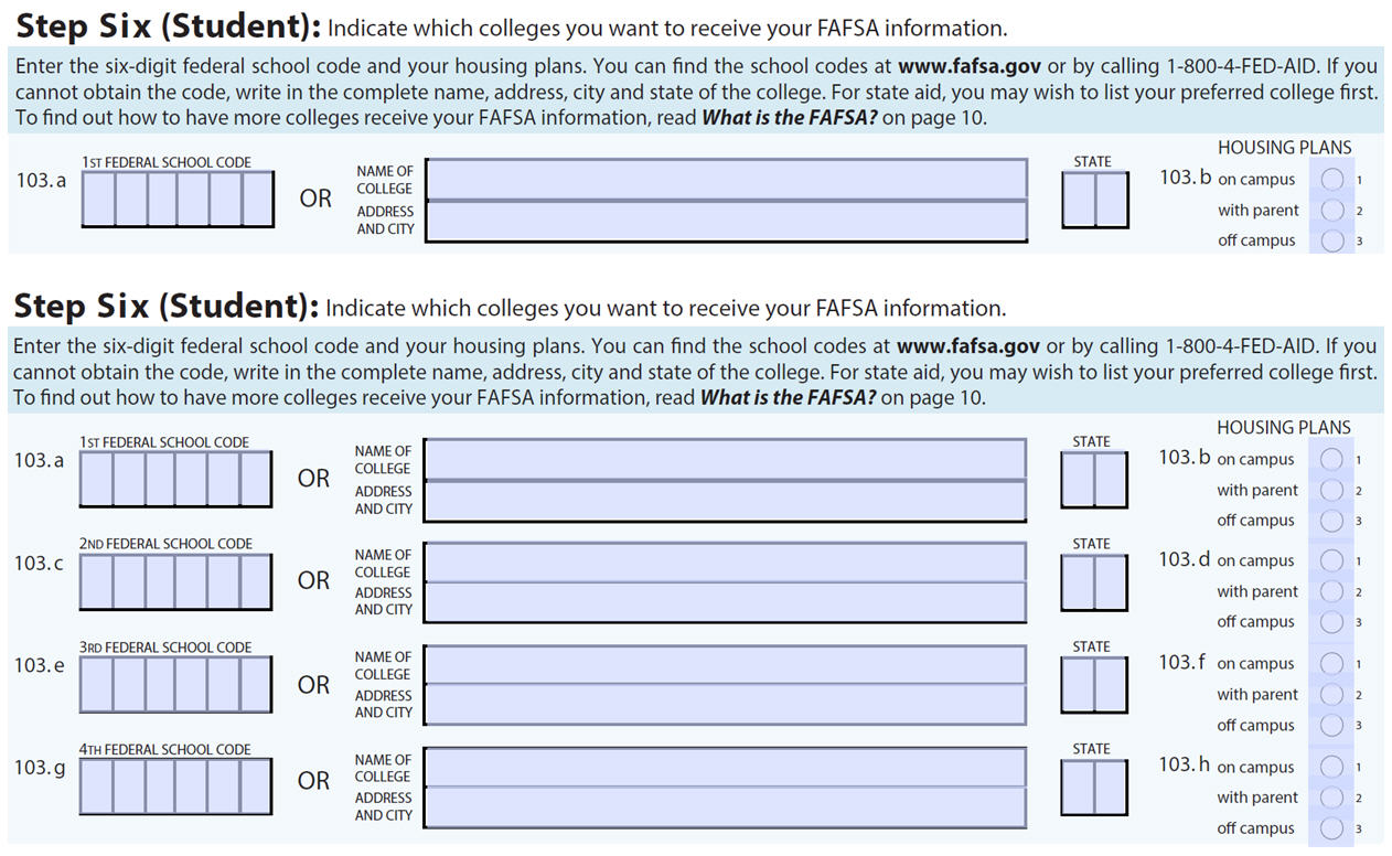 FAFSA application example (click to expand)