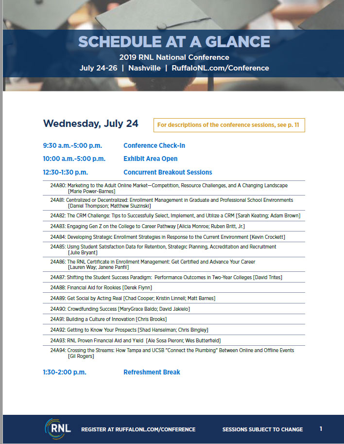 RNL National Conference Schedule at a Glance