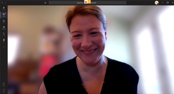 Meg Weber using blurring in video conferencing.