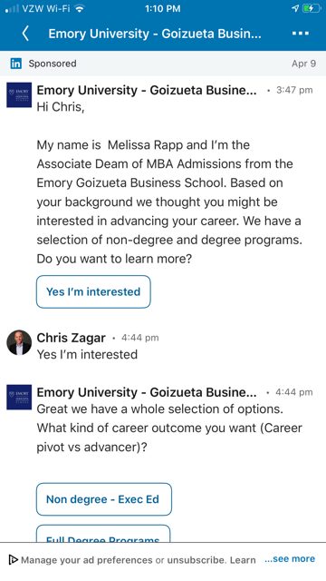LinkedIn Conversation Ads for Higher Ed