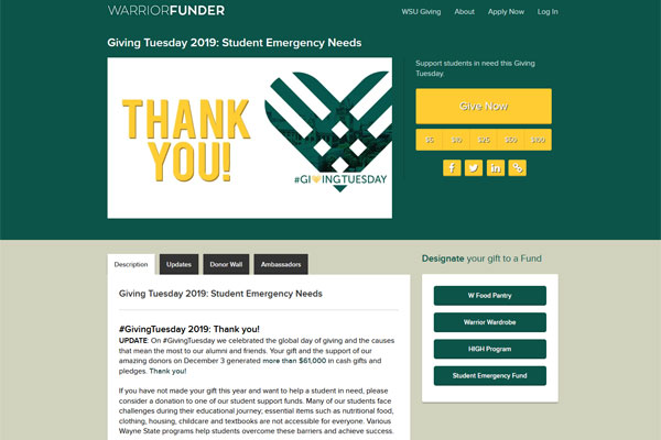 WayneState #GivingTuesday example