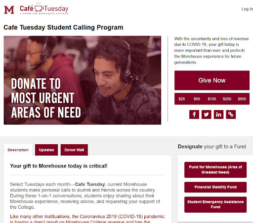 Online Giving page at Morehouse College