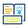 Icon: computer keyboard in front of an open book