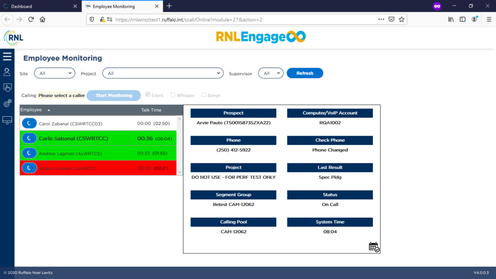 RNL Engage employee monitoring dashboard