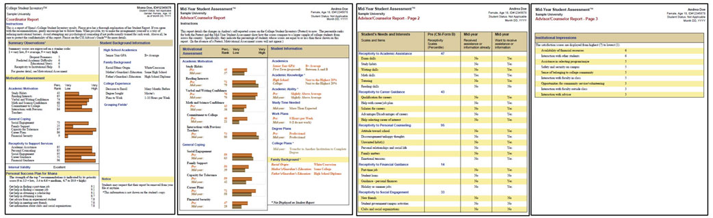 Reports from the College Student Inventory and Mid-Year Student Assessment