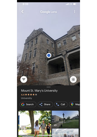 Google Lens for Mount St. Mary's University