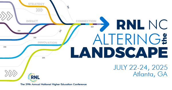 RNL National Conference 2025: Image showing lines coming together in to one arrow with the theme Altering the Landscape