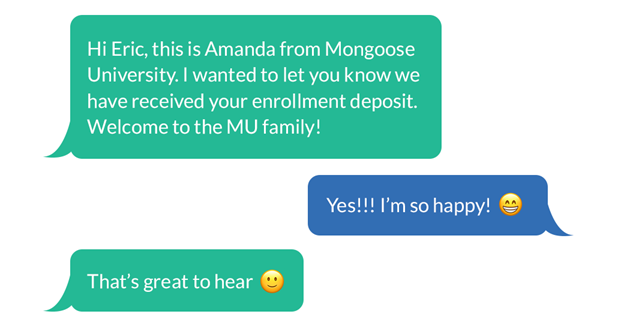 Example of a follow-up text with a student who deposited.