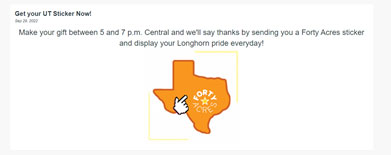 University of Texas Giving Day stickers