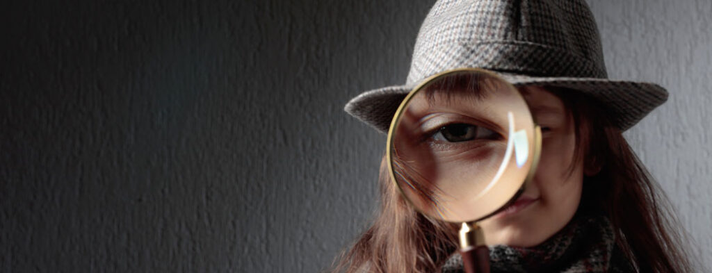 Cell-phone append results: image of a girl in a detective hat holding up a magnifying glass.