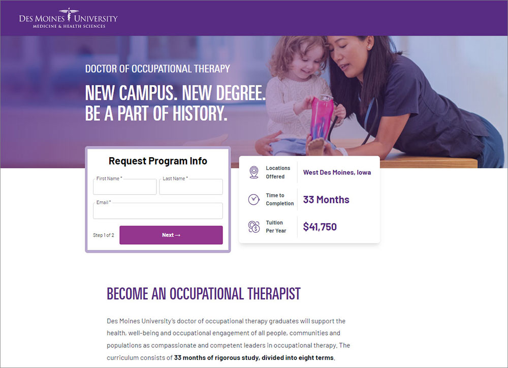 Des Moines University: Doctor of Occupational Therapy Microsite