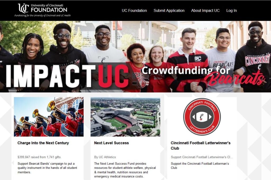 Image of ImpactUC, the crowdfunding campaign for the University of Cincinnati. 