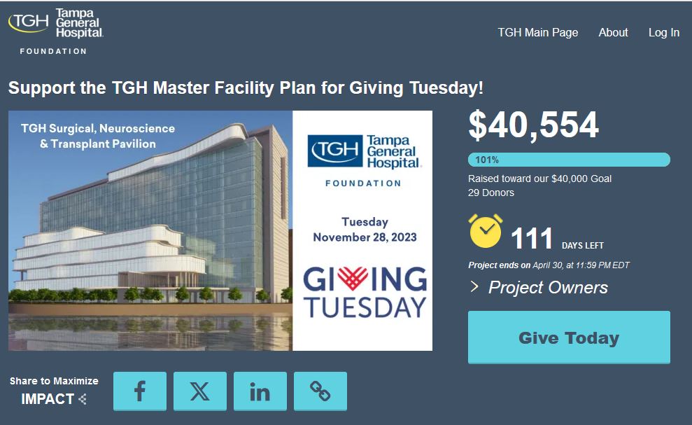Image of Tampa General Hospital's Giving Tuesday campaign.