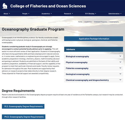 University of Alaska Fairbanks Oceanography page before RNL work