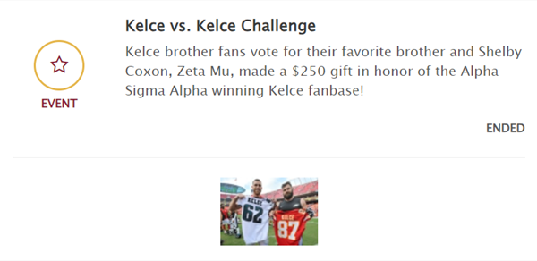 Alpha Sigma Alpha Kelce v. Kelce Challenge to win a gift