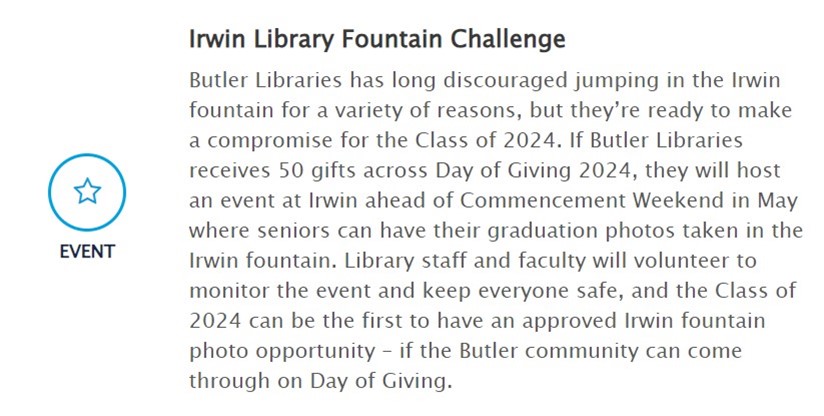 Butler University Irwin Library Fountain Challenge