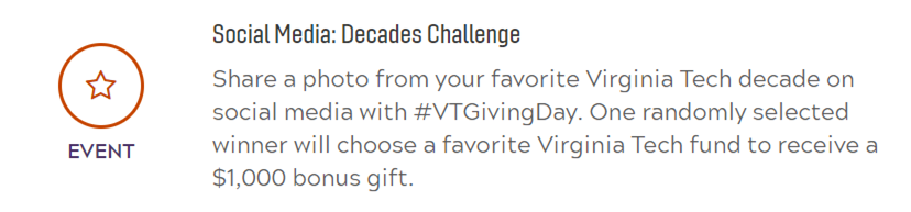 Virginia Tech Giving Day Decades Challenge