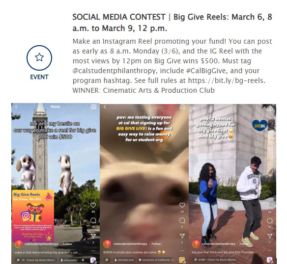 Blog on Gen Z donors: Examples from the Berkeley Big Give Reels Contest