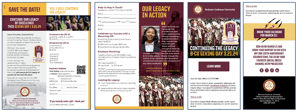 Bethune-Cookman University Giving Day mail and email campaign