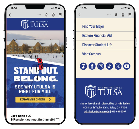 University of Tulsa: Image of ad campaign on cell phone
